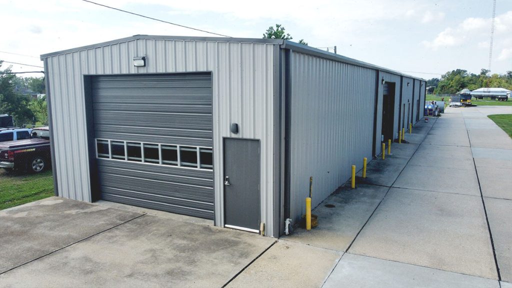 completed civil construction metal building with garage